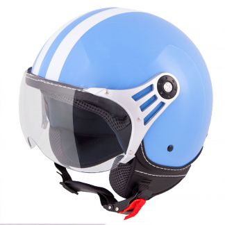 Vinz Fiori blauw witte strepen jethelm fashionhelm scooterhelm motorhelm vooraanzicht 