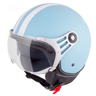 VINZ Fiori mat licht blauw jethelm fashionhelm scooterhelm motorhelm vooraanzicht